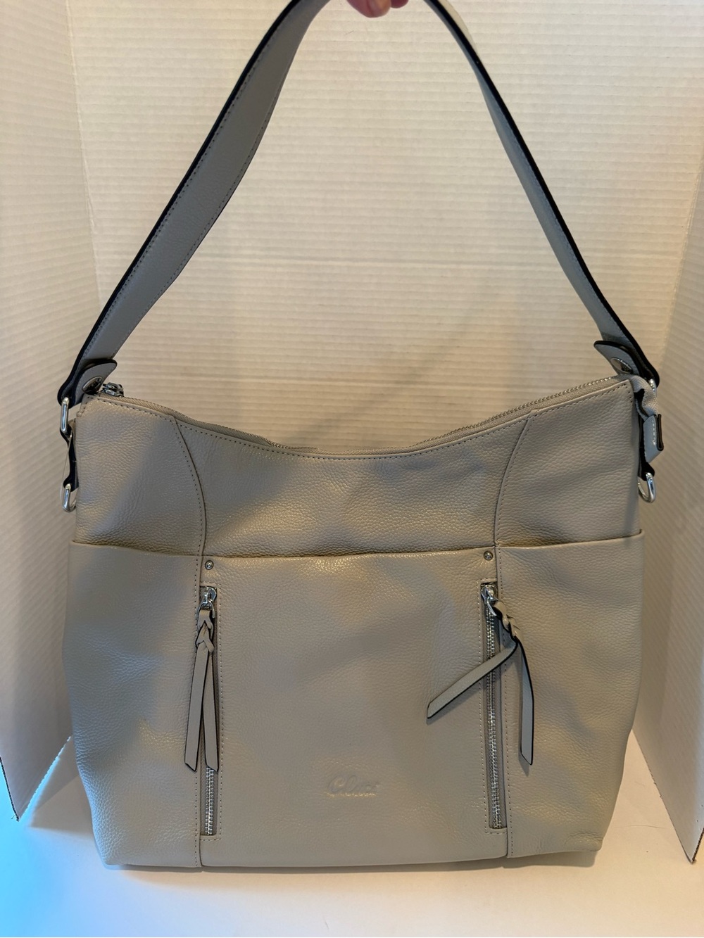 Cluci Gray Leather Shoulder Bag Hobo large